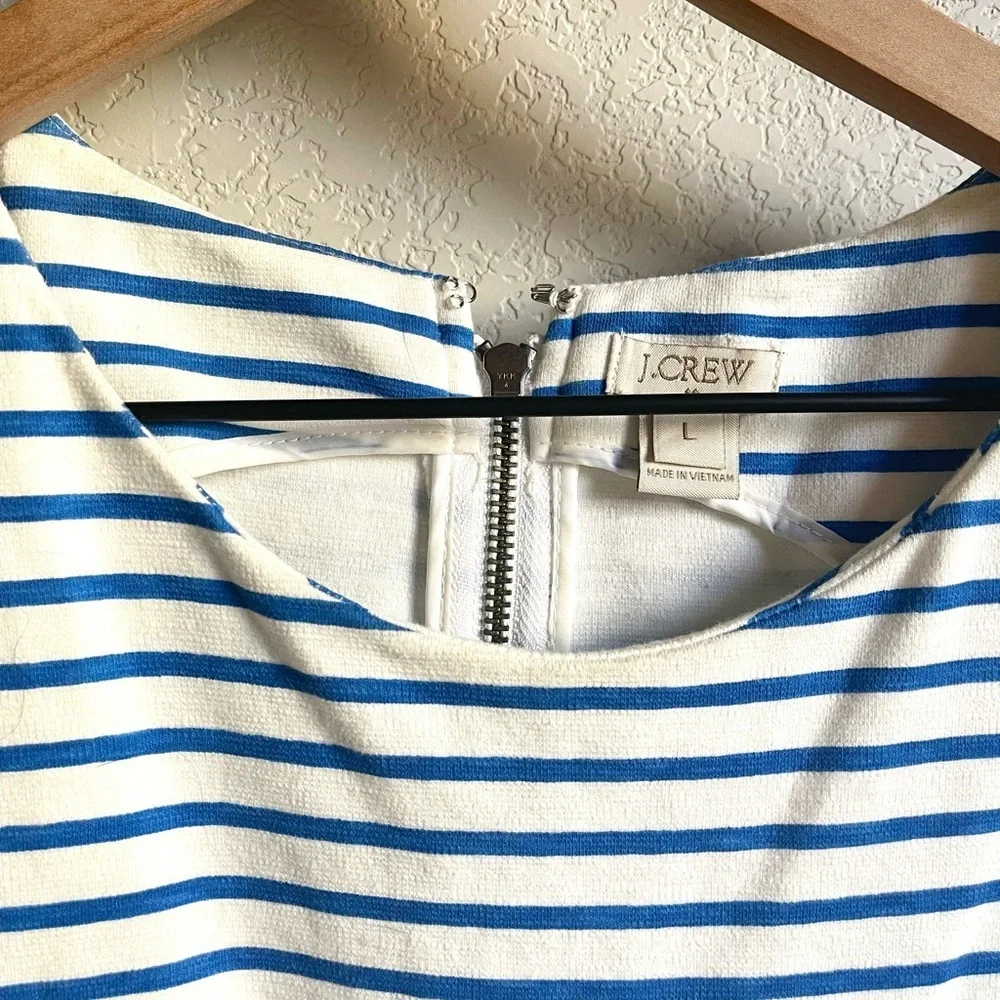 J. Crew White and Navy Striped Sleeveless Cotton Dress